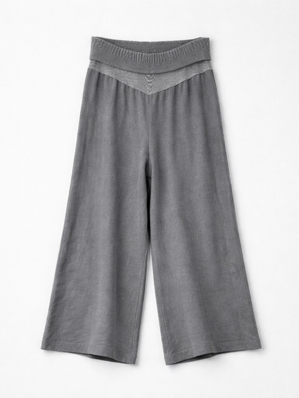 Hazel & Jools Linen Wide Leg Pants - Grey with Wide Knit Waistband (M)